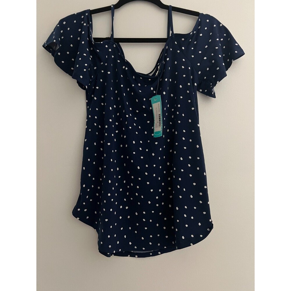NWT Womens Blue Valette Kaleigh Cold Shoulder Polka-Dot T-Shirt Size X-Small